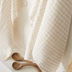 EMINZA Tovaglie-Tovaglia rettangolare in garza di cotone (150 x 250 cm) Gaïa vichy Beige