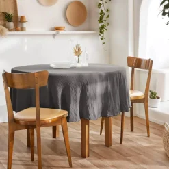 EMINZA Tovaglie-Tovaglia rotonda in garza di cotone (180 cm) Gaïa Grigio granito