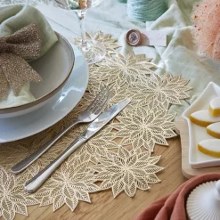 KAEMINGK Tovaglia E Runner Da Tavolo Per Le Feste-Tovaglietta natalizia Fiori di neve Dorati