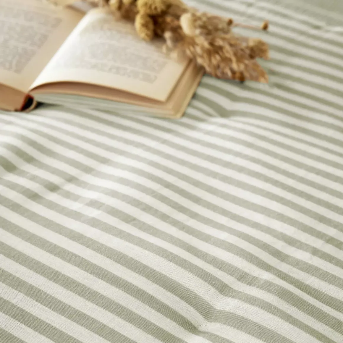 Trapunta garza di cotone (90 x 200 cm) Gaïa a righe Verde eucalipto