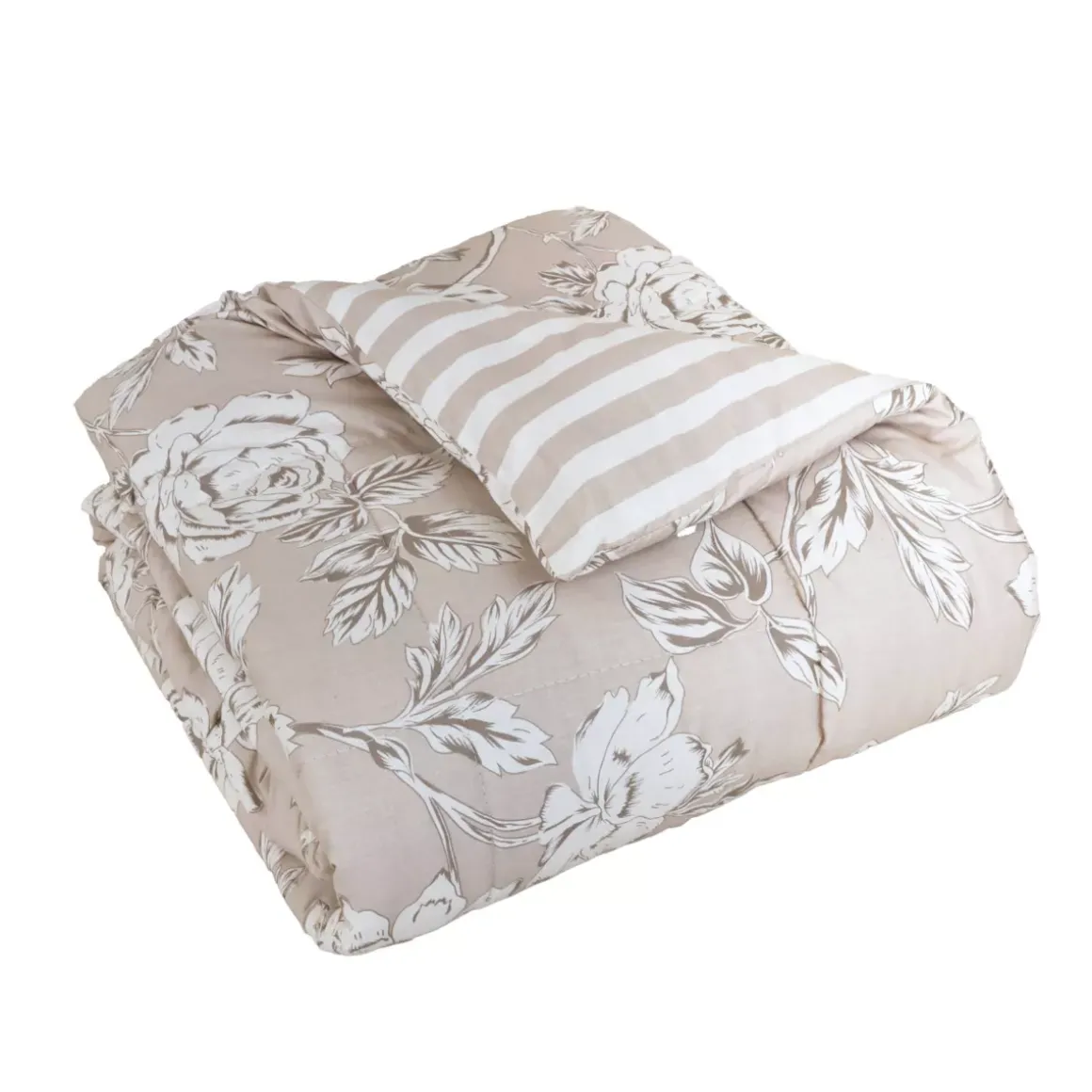 Trapunta stampata e due federe in cotone (200 x 200 cm) Lara Beige
