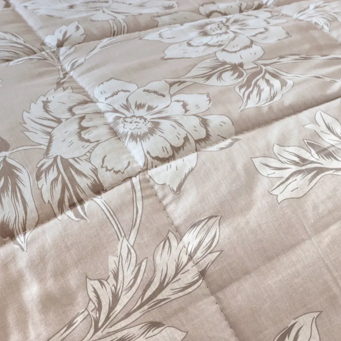 Trapunta stampata e federa in cotone (140 x 200 cm) Lara Beige