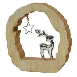 KAEMINGK Decorazioni E Oggetti Natalizi-Tronchetto in legno (H14 cm) Renna e stella Legno biondo