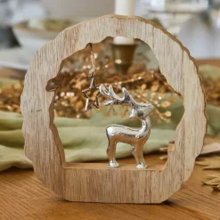 KAEMINGK Decorazioni E Oggetti Natalizi-Tronchetto in legno (H14 cm) Renna e stella Legno biondo