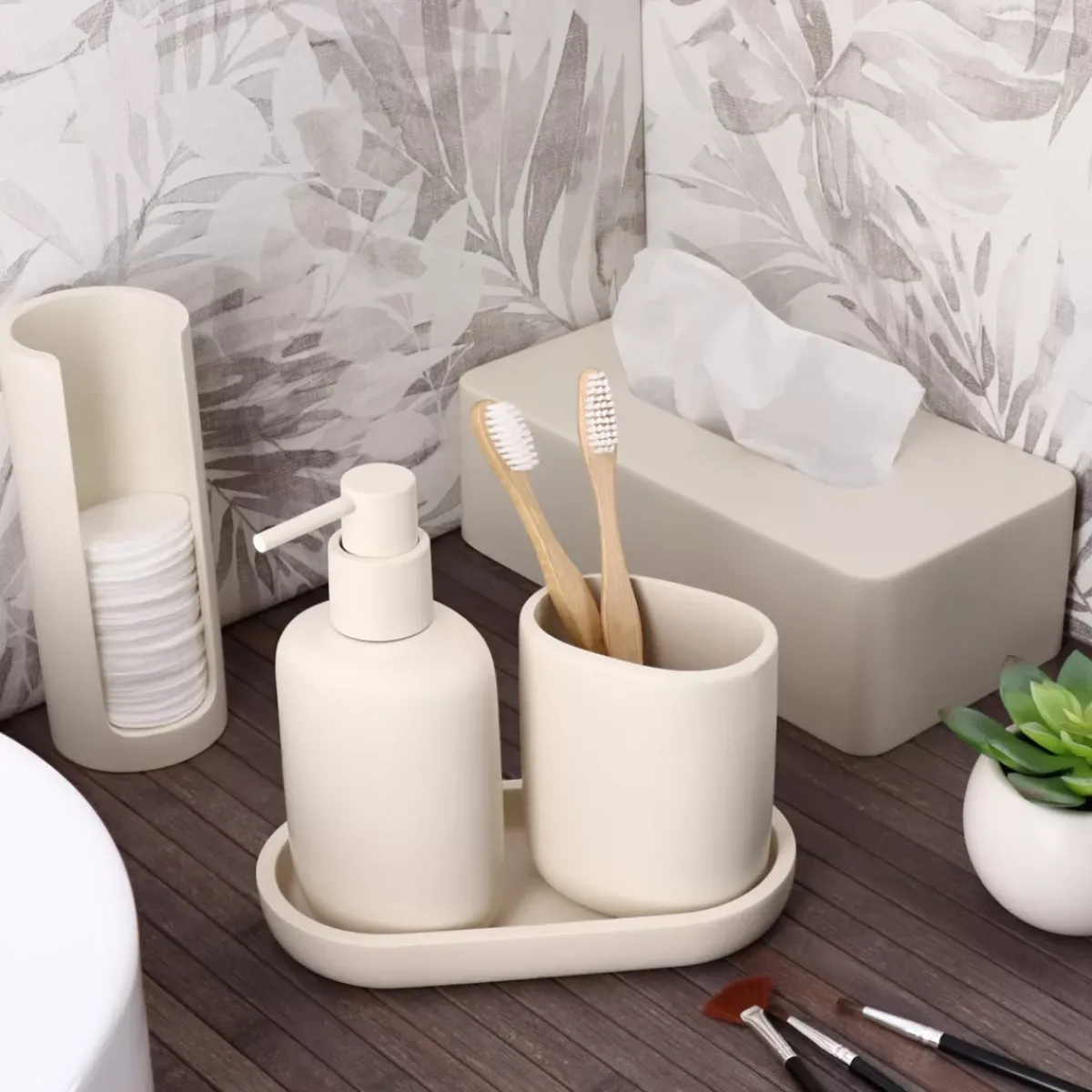 TENDANCE Accessori Bagno-Vassoio ovale da bagno (19,5 cm) Japandi Tortora