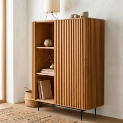 Credenze E Cassettiere-Vetrina alta a 3 livelli in rovere massiccio (98 x 135 cm) Rytm