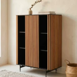 Credenze E Cassettiere-Vetrina alta a 3 livelli in rovere massiccio (98 x 135 cm) Rytm