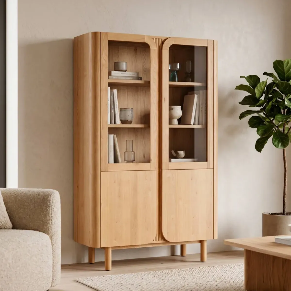 Librerie E Scaffali-Vetrina 4 ante in rovere massiccio (120 x 190 cm) Oakland