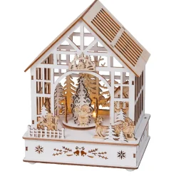 KAEMINGK Villaggio Di Natale In Legno|Oggetti Decorativi E Illuminati-Villaggio di Natale in legno luminoso, musicale e animato a pile (18 x 24 cm) Giardino d'inverno