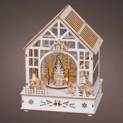 KAEMINGK Villaggio Di Natale In Legno|Oggetti Decorativi E Illuminati-Villaggio di Natale in legno luminoso, musicale e animato a pile (18 x 24 cm) Giardino d'inverno