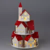 KOOPMAN Oggetti Decorativi E Illuminati|Villaggio Di Natale In Legno-Villaggio di Natale in legno luminoso a pile (H30 cm) Case con tetti rossi