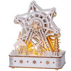 KAEMINGK Villaggio Di Natale In Legno|Oggetti Decorativi E Illuminati-Villaggio di Natale in legno luminoso e musicale a pile (20 x 24 cm) Ruota panoramica