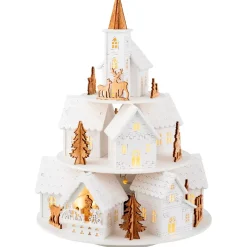 KAEMINGK Villaggio Di Natale In Legno|Decorazioni E Oggetti Natalizi-Villaggio di Natale in legno luminoso e musicale a pile (H28 cm) Case sulla collina