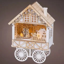 KAEMINGK Villaggio Di Natale In Legno|Oggetti Decorativi E Illuminati-Villaggio di Natale in legno luminoso, musicale e animato a pile (H27 cm) Carro festivo