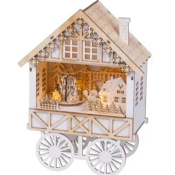 KAEMINGK Villaggio Di Natale In Legno|Oggetti Decorativi E Illuminati-Villaggio di Natale in legno luminoso, musicale e animato a pile (H27 cm) Carro festivo