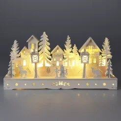 KOOPMAN Villaggio Di Natale In Legno-Villaggio di Natale in legno luminoso a pile (29 x H14 cm) Square incantato