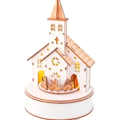KAEMINGK Villaggio Di Natale In Legno-Villaggio di Natale in legno luminoso e musicale a pile (H24 cm) Chiesa e treno