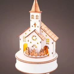 KAEMINGK Villaggio Di Natale In Legno-Villaggio di Natale in legno luminoso e musicale a pile (H24 cm) Chiesa e treno