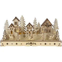 KOOPMAN Villaggio Di Natale In Legno-Villaggio di Natale in legno luminoso a pile (29 x H14 cm) Piazza incantata