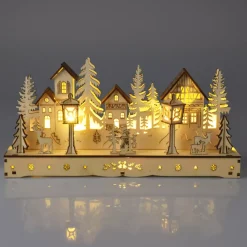 KOOPMAN Villaggio Di Natale In Legno-Villaggio di Natale in legno luminoso a pile (29 x H14 cm) Piazza incantata