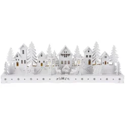 KOOPMAN Villaggio Di Natale In Legno-Villaggio di Natale in legno luminoso a pile (45 x H15 cm) Piazza incantata Bianca