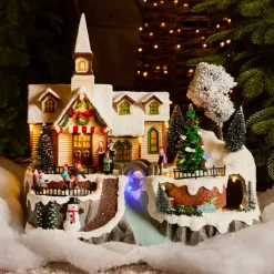 KAEMINGK Villaggio Di Natale Luminoso-Villaggio di Natale luminoso, animato e musicale (H33 cm) Chiesa e cantanti