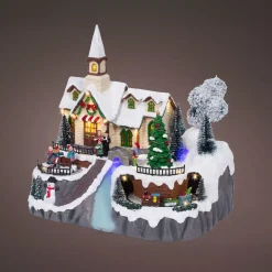KAEMINGK Villaggio Di Natale Luminoso-Villaggio di Natale luminoso, animato e musicale (H33 cm) Chiesa e cantanti