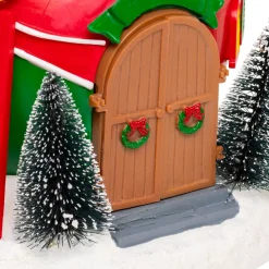 JJA Villaggio Di Natale Luminoso-Villaggio di Natale musicale e animato a pile (H22 cm) Capanna di Babbo Natale