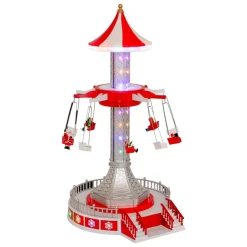 JJA Villaggio Di Natale Luminoso-Villaggio di Natale musicale e animato (H52 cm) Giostra sedie volanti
