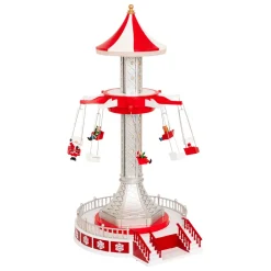 JJA Villaggio Di Natale Luminoso-Villaggio di Natale musicale e animato (H52 cm) Giostra sedie volanti