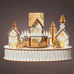 KAEMINGK Villaggio Di Natale In Legno|Decorazioni E Oggetti Natalizi-Villaggio natalizio luminoso e musicale a pile in legno (22 x H15 cm) Città di luce